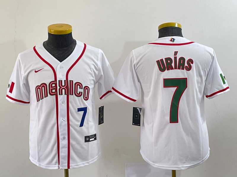 Youth Mexico Baseball #7 Julio Urias Number 2023 Red World Baseball Classic Stitched Jersey 6